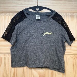 PINK Victoria’s Secret Gray and Black Mesh Sleeve Crop Top Small